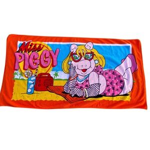 Vintage 1987 Miss Piggy Beach Towel Franco Muppets 29x55 Kermit Reflection
